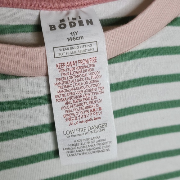 Girls Mini Boden Green and White Stripes 2 Piece Pajama Set Size 11Y 146 cm - Picture 4 of 11